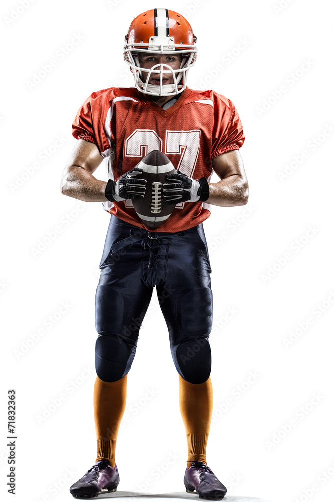 American football player in action isolated on white background American football player in action isolated on white background