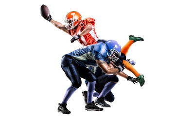 American football player in action isolated on white