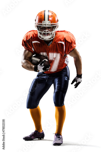 American football player in action isolated on white background