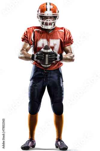 American football player in action isolated on white background