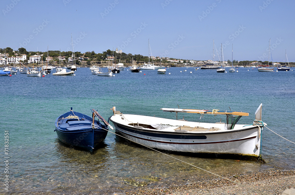 Small boats at Port Cadaqués in Spain