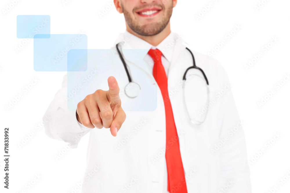 Midsection of doctor pressing button Midsection of doctor pressing button