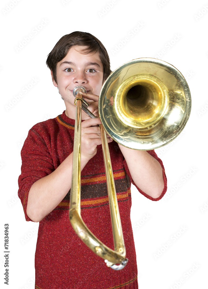 Obraz premium boy with a trombone