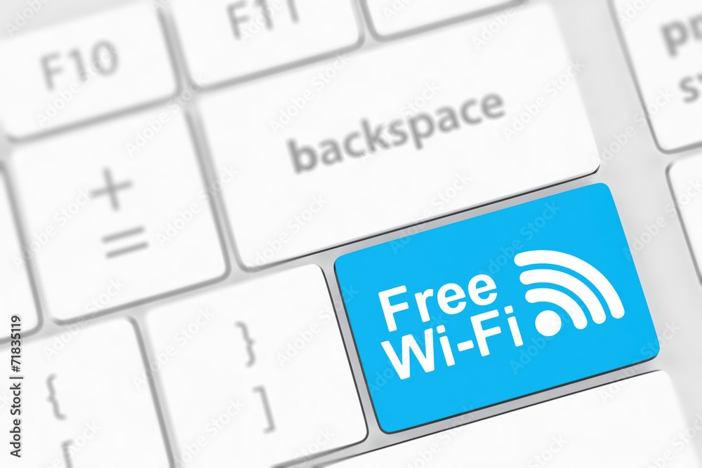 Free WI-FI button on keyboard with soft focus Free WI-FI button on keyboard with soft focus
