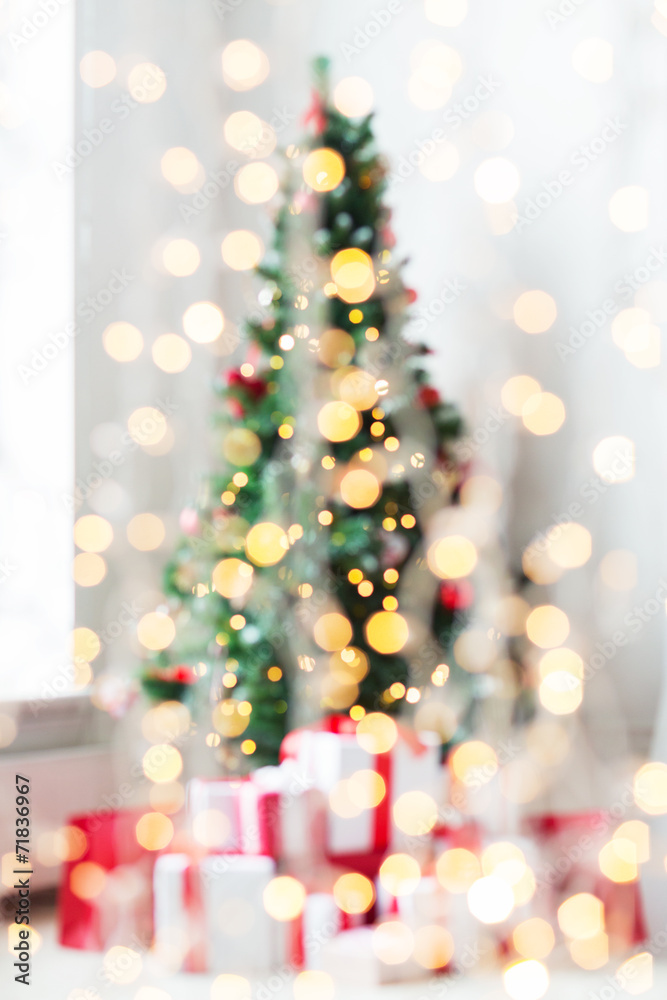 room with christmas tree and presents background