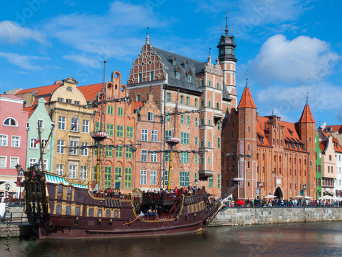 Old ship on Motlawa river in Gdansk historical centre