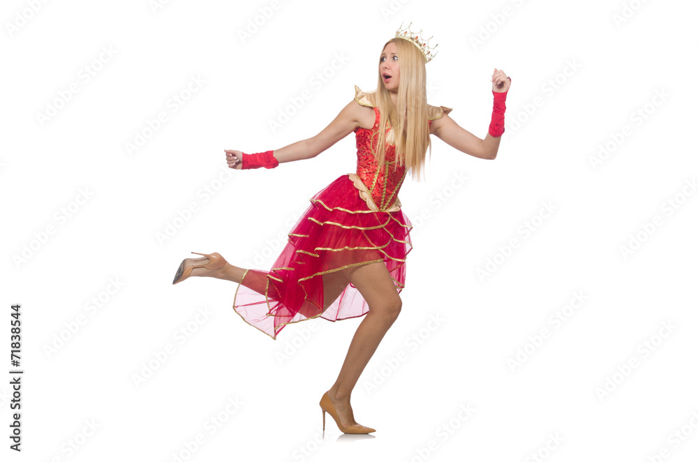 Queen in red dress isolated on white Queen in red dress isolated on white