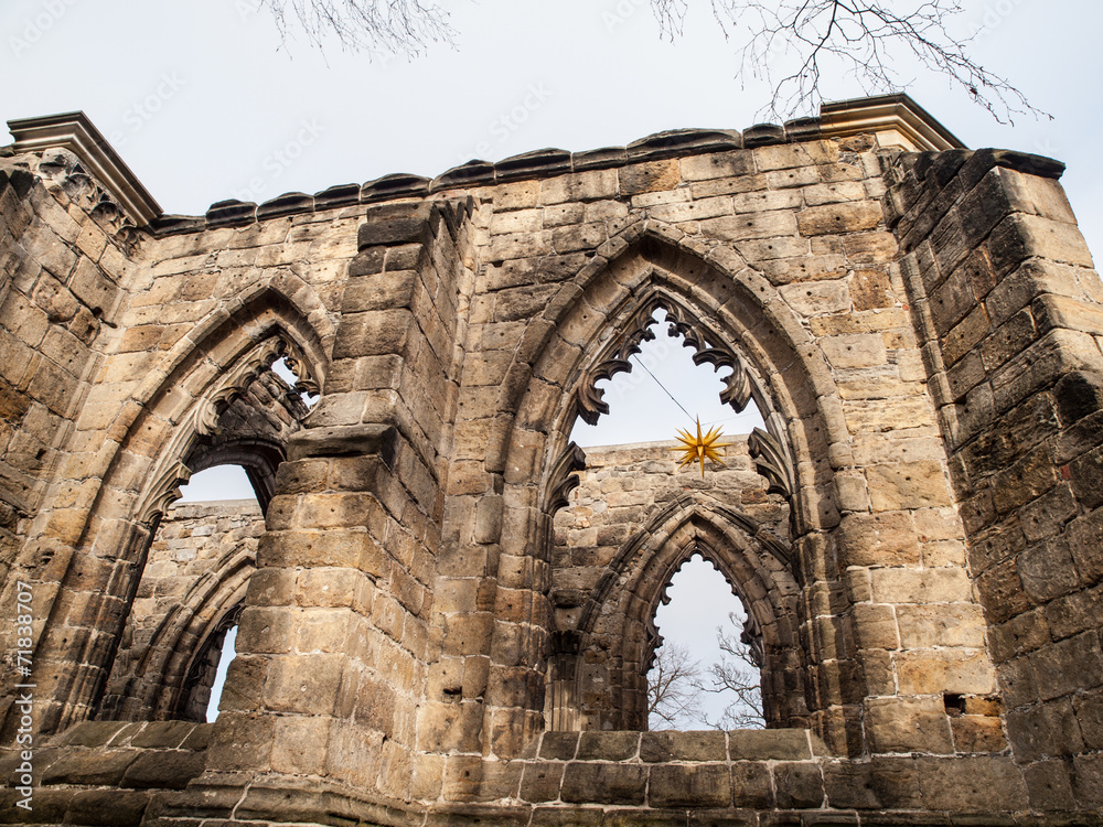 Gothic windows of ruined church