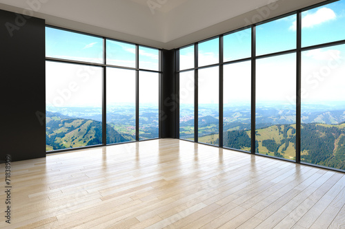 Empty Architectural Room with Glass Windows