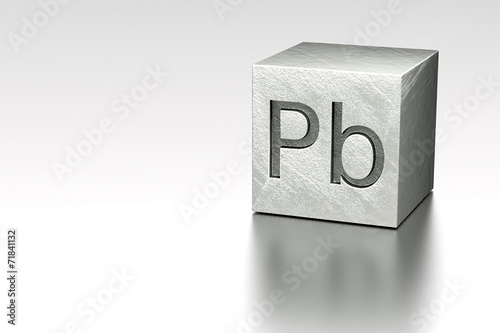 Lead cube with Pb Plumbum mark