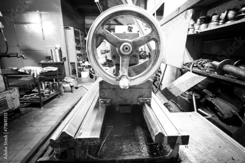 Fototapeta Flywheel tailstock lathe machine tool