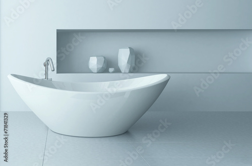 Freestanding bathtub in a modern bathroom interior