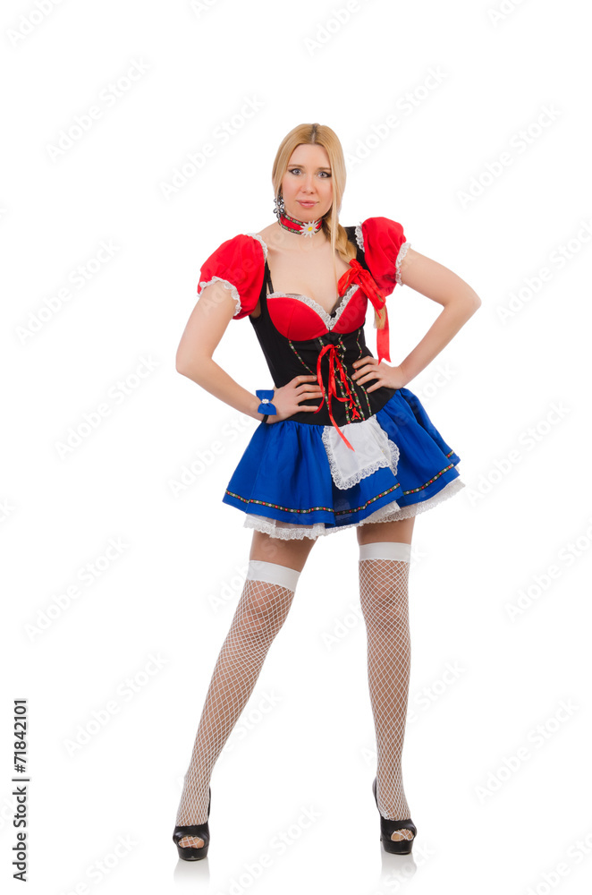 Woman waitress in oktoberfest concept Woman waitress in oktoberfest concept
