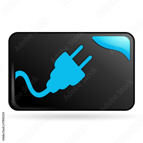 prise électrique sur bouton web rectangle bleu