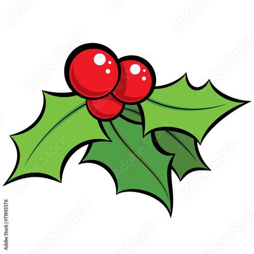 Cartoon vector red and green mistletoe ornament with black outli