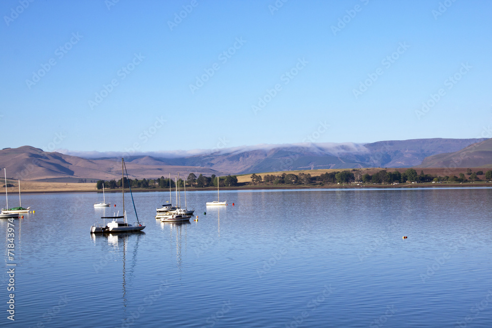 Yachts Moored Off the Shore at Midmar Dam