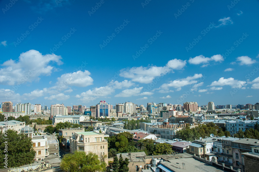 View of Baku Azerbaijan on bright summer day