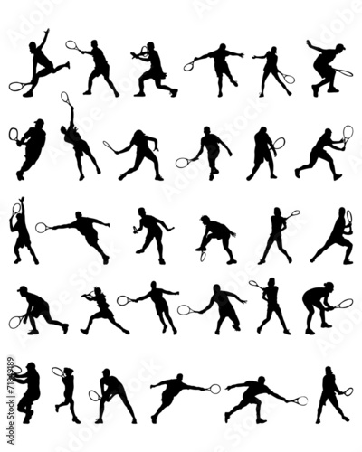 Black silhouettes  of tennis player, vector