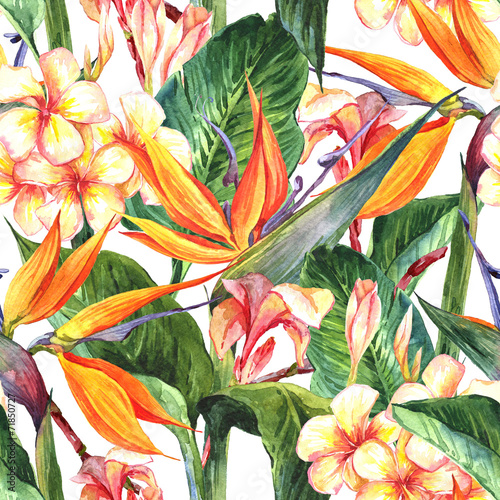 Tropical seamless pattern with exotic flowers