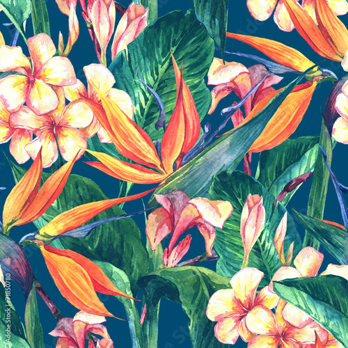 Tropical seamless pattern with exotic flowers