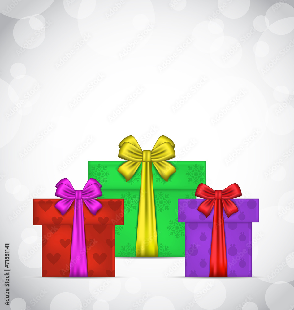 Set Christmas gift boxes on light background Set Christmas gift boxes on light background