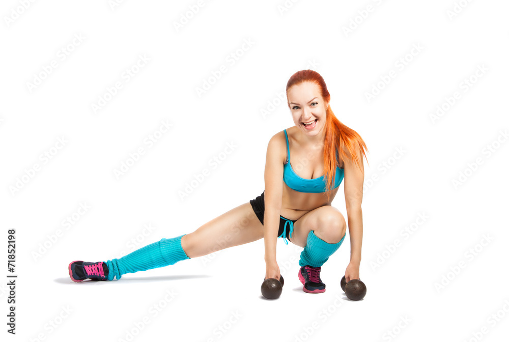 young red-haired girl doing exercises young red-haired girl doing exercises