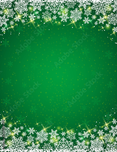 green background with  frame of snowflakes,  vector