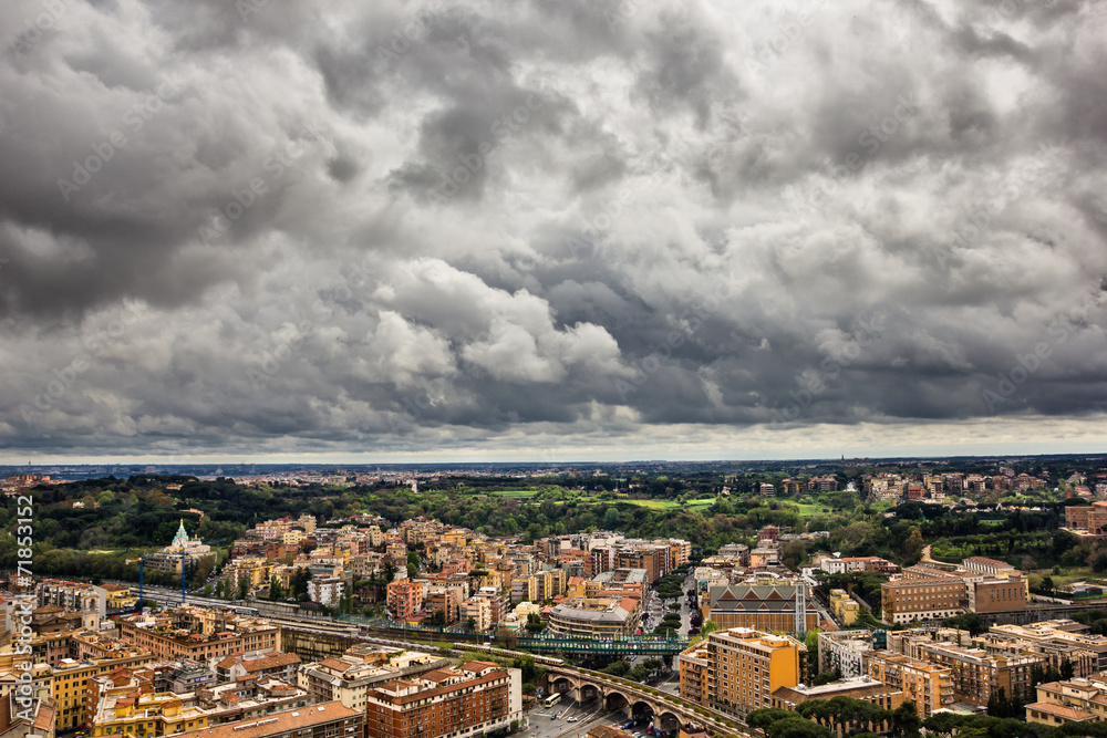 Dark clouds over city of Rome Italy