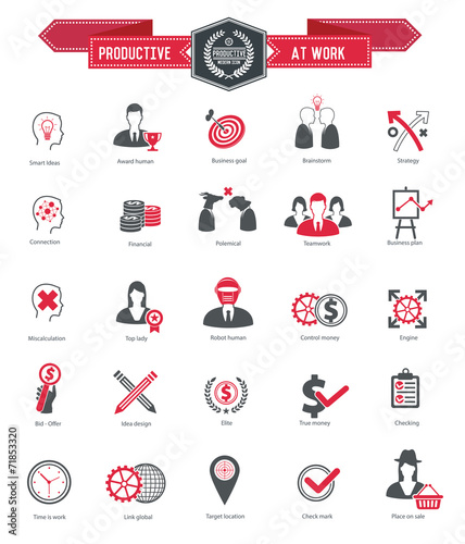 Productive at work icons on white background