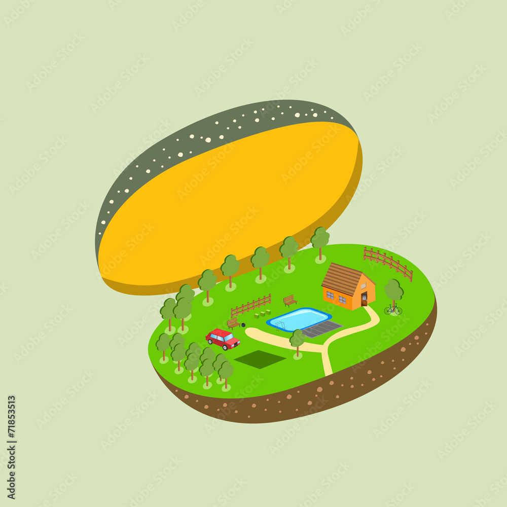 Vector piece of land and sky with objects Vector piece of land and sky with objects