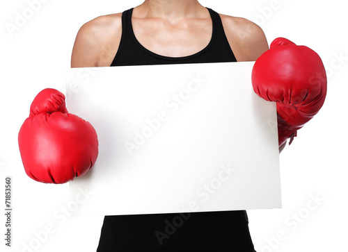 bust of a woman boxer with a white panel photo