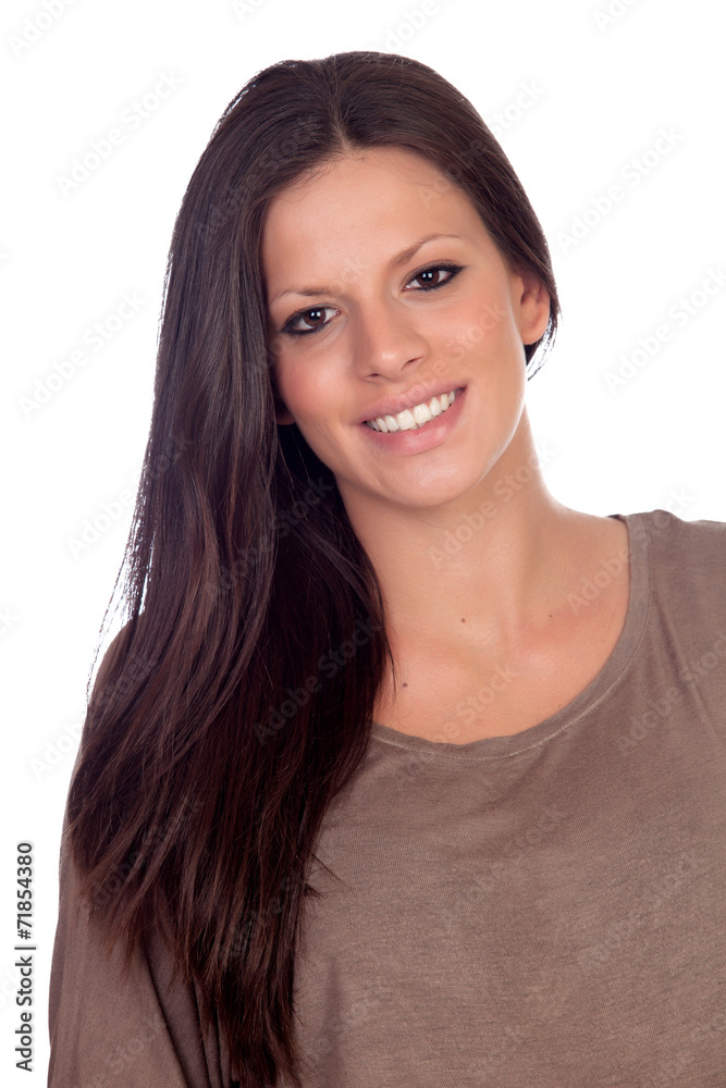 Attractive brunette woman dressed in brown Attractive brunette woman dressed in brown
