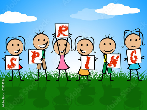Spring Kids Represents Seasons Toddlers And Childhood