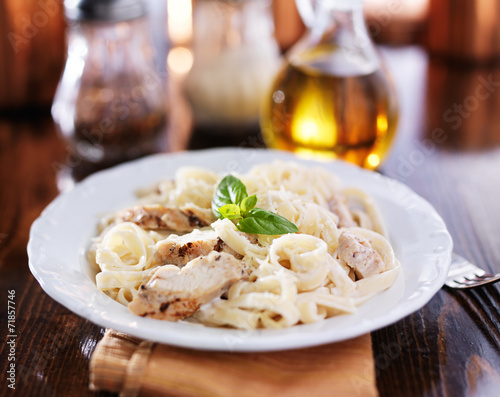 Wall Mural fettuccine alfredo with grilled chicken dinner
