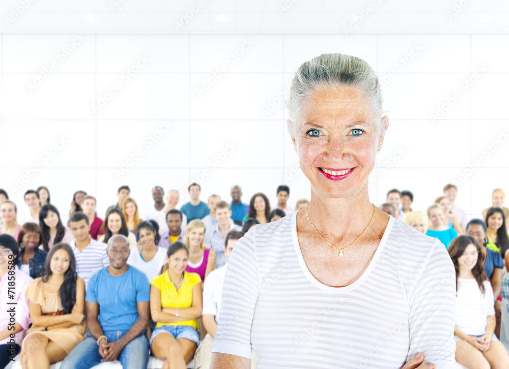 Teacher and large group of student in Lecture room Teacher and large group of student in Lecture room