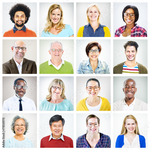 Portrait of Multiethnic Colorful Cheerful People