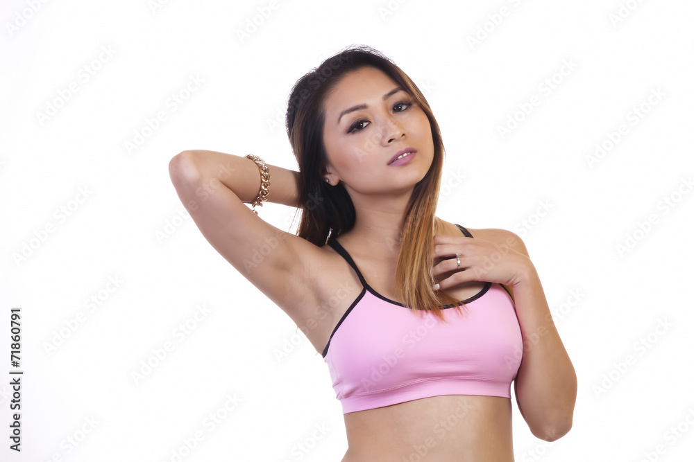 Skinny Asian American Woman Pink Exercise Top Stock Photo | Adobe Stock