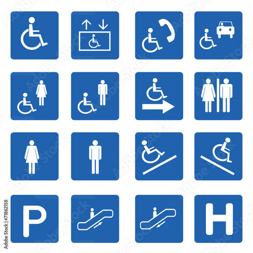 Blue square handicap signs vector set