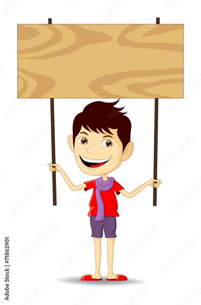 The man standing to bring noticeboard Cartoon The man standing to bring noticeboard Cartoon