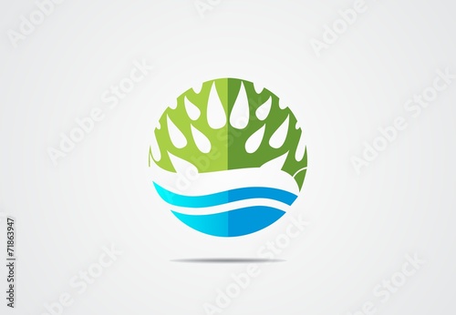 green Tree blue water leaf Eco symbol