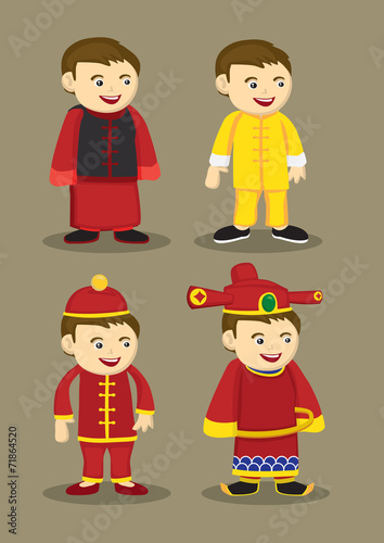 Traditional Chinese Costumes and Accessories for Men Vector Illu