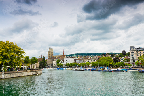 Limmat river and famous Zurich churches © Valeri Luzina