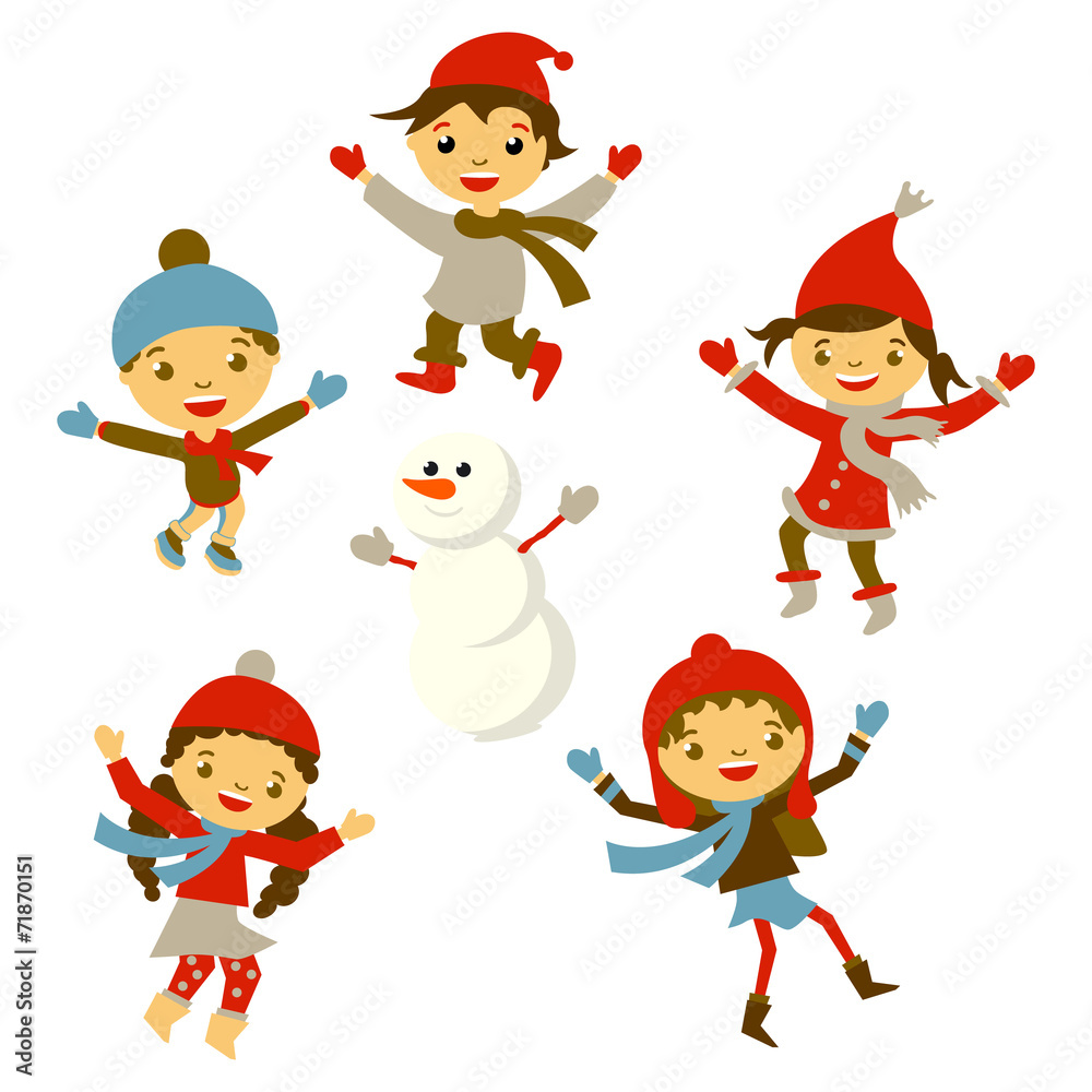 Winter Little kids snowman children vector set Winter Little kids snowman children vector set