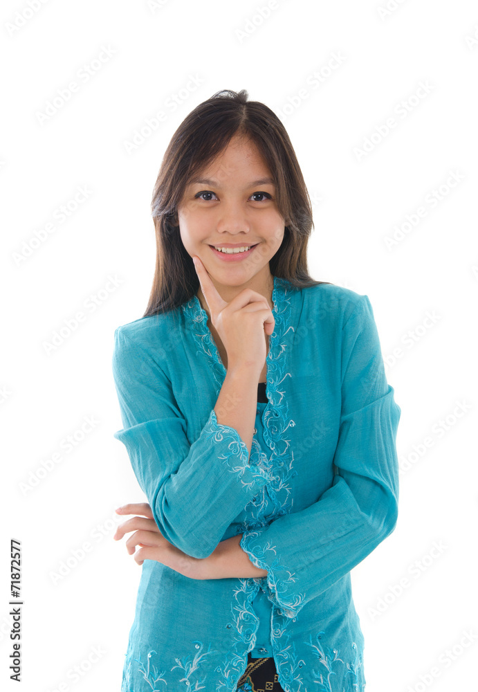 young muslim malay girl thinking with traditional kebaya dress young muslim malay girl thinking with traditional kebaya dress