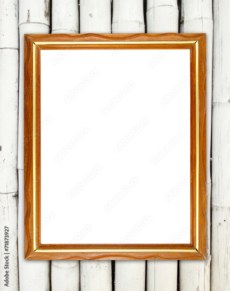blank wood frame on bamboo wall blank wood frame on bamboo wall