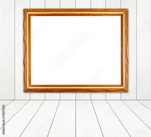 wood frame in room with white wood wall and wood floor backgroun