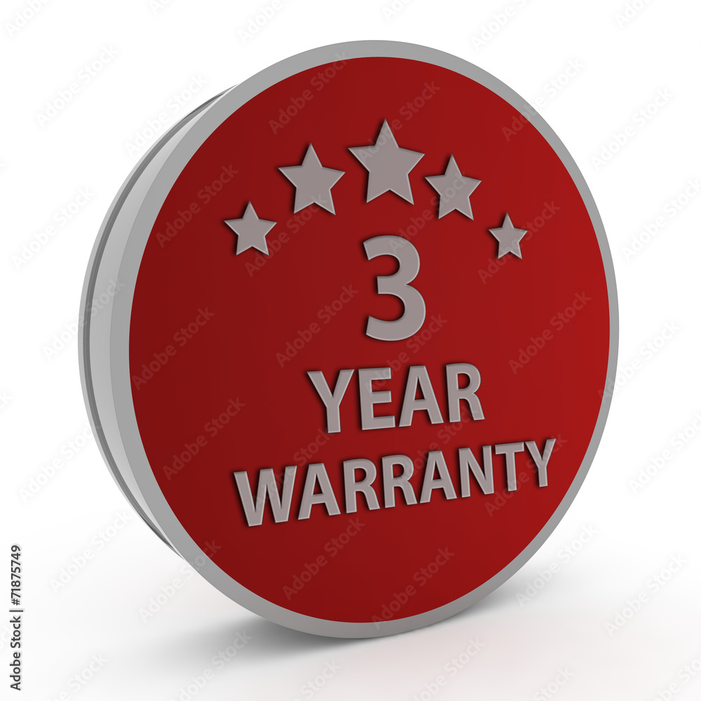 Three year warranty circular icon on white background Three year warranty circular icon on white background