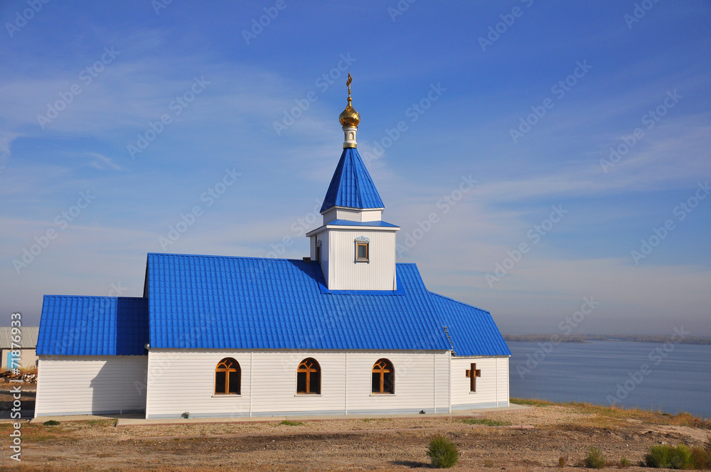Russian church on river coast
