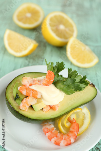 Tasty salad with shrimps and avocado