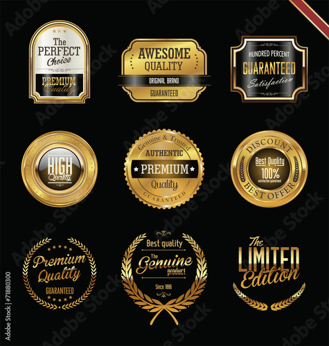 Premium quality golden labels and badges